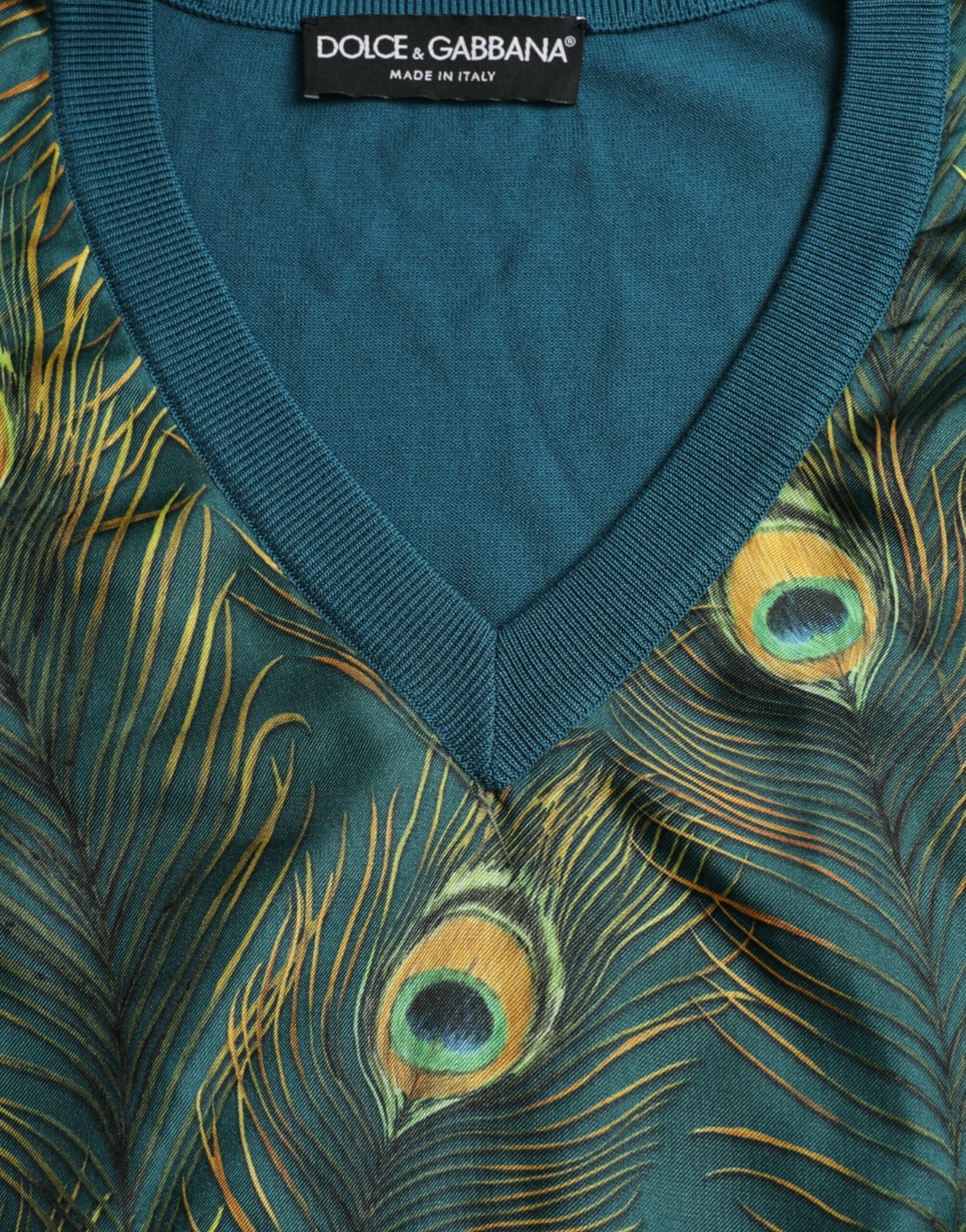 Dolce & Gabbana Green Peacock Feather Pullover Sweater Dolce & Gabbana