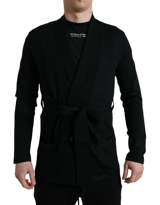 Dolce & Gabbana Black Cashmere Long Sleeves Belted Wrap Robe Dolce & Gabbana