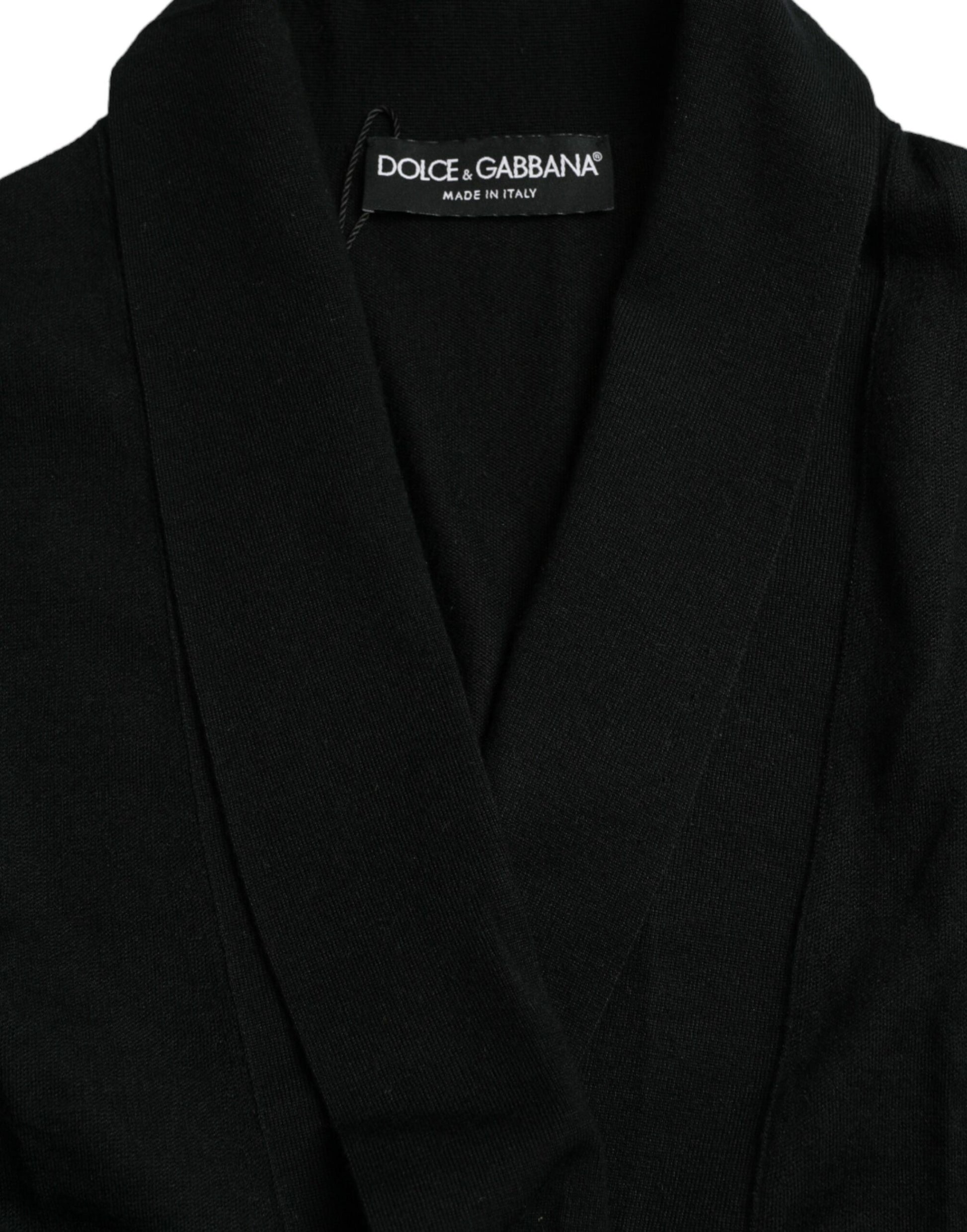 Dolce & Gabbana Black Cashmere Long Sleeves Belted Wrap Robe Dolce & Gabbana