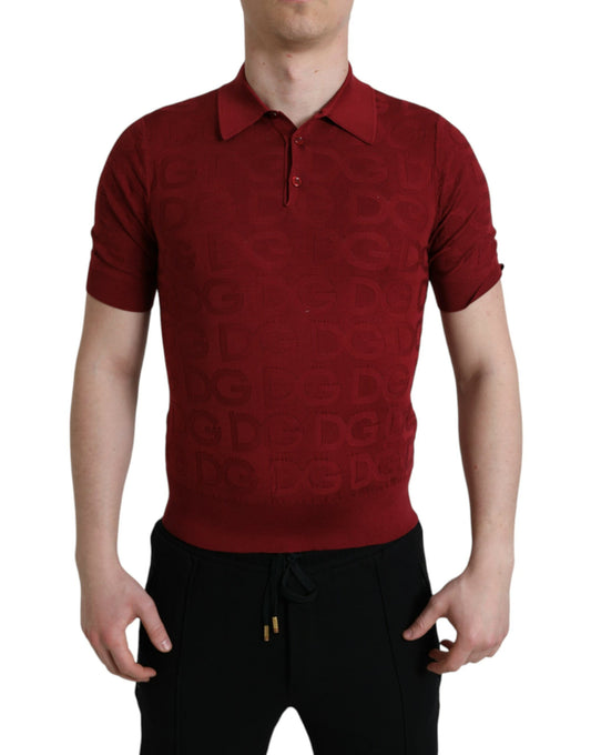 Dolce & Gabbana Maroon Collared Short Sleeve Silk T-shirt Dolce & Gabbana