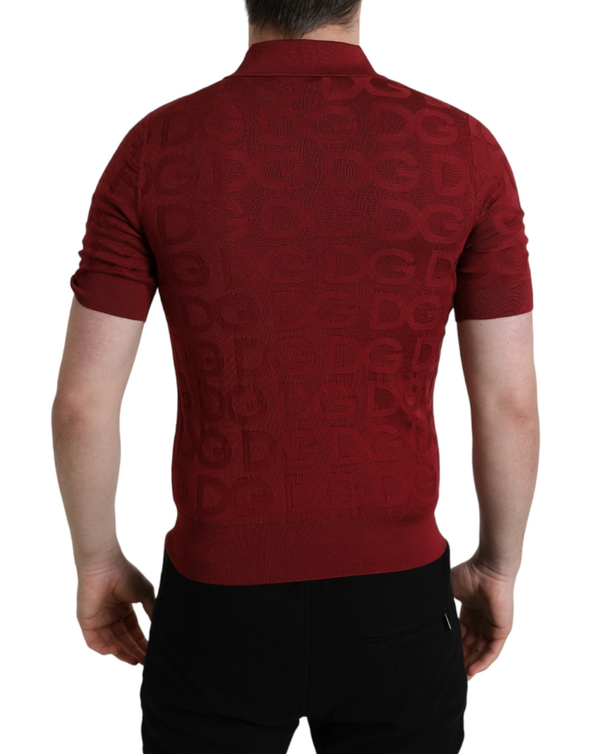 Dolce & Gabbana Maroon Collared Short Sleeve Silk T-shirt Dolce & Gabbana
