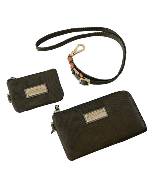 Dolce & Gabbana Dark Green Nylon Logo Multifunctional Kit 2 Pcs Set Bags Dolce & Gabbana