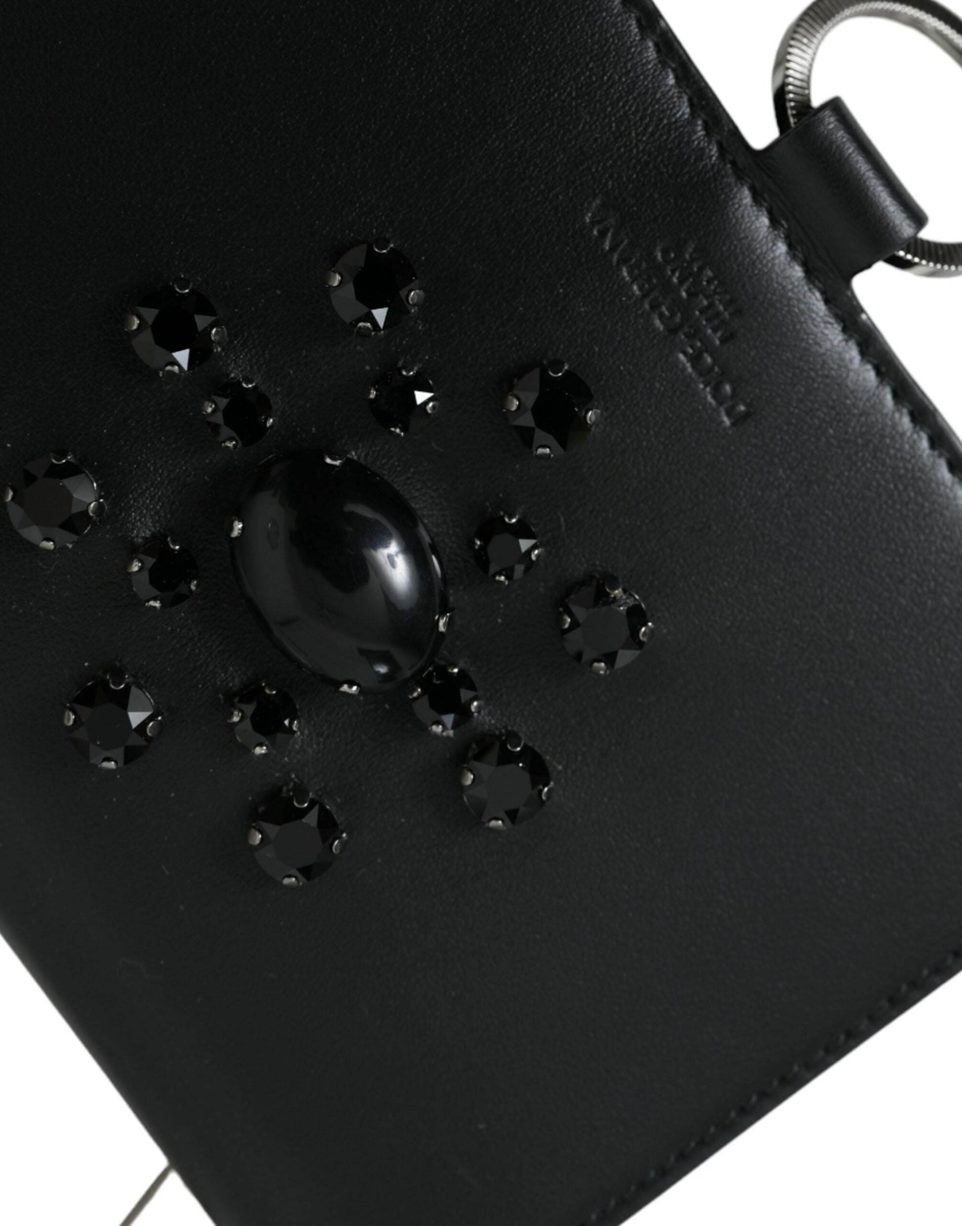 Dolce & Gabbana Black White Leather Crystal Embellished Cardholder Wallet Dolce & Gabbana