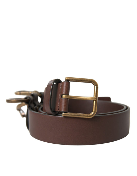 Dolce & Gabbana Brown Calf Leather Gold Metal Buckle Belt Dolce & Gabbana
