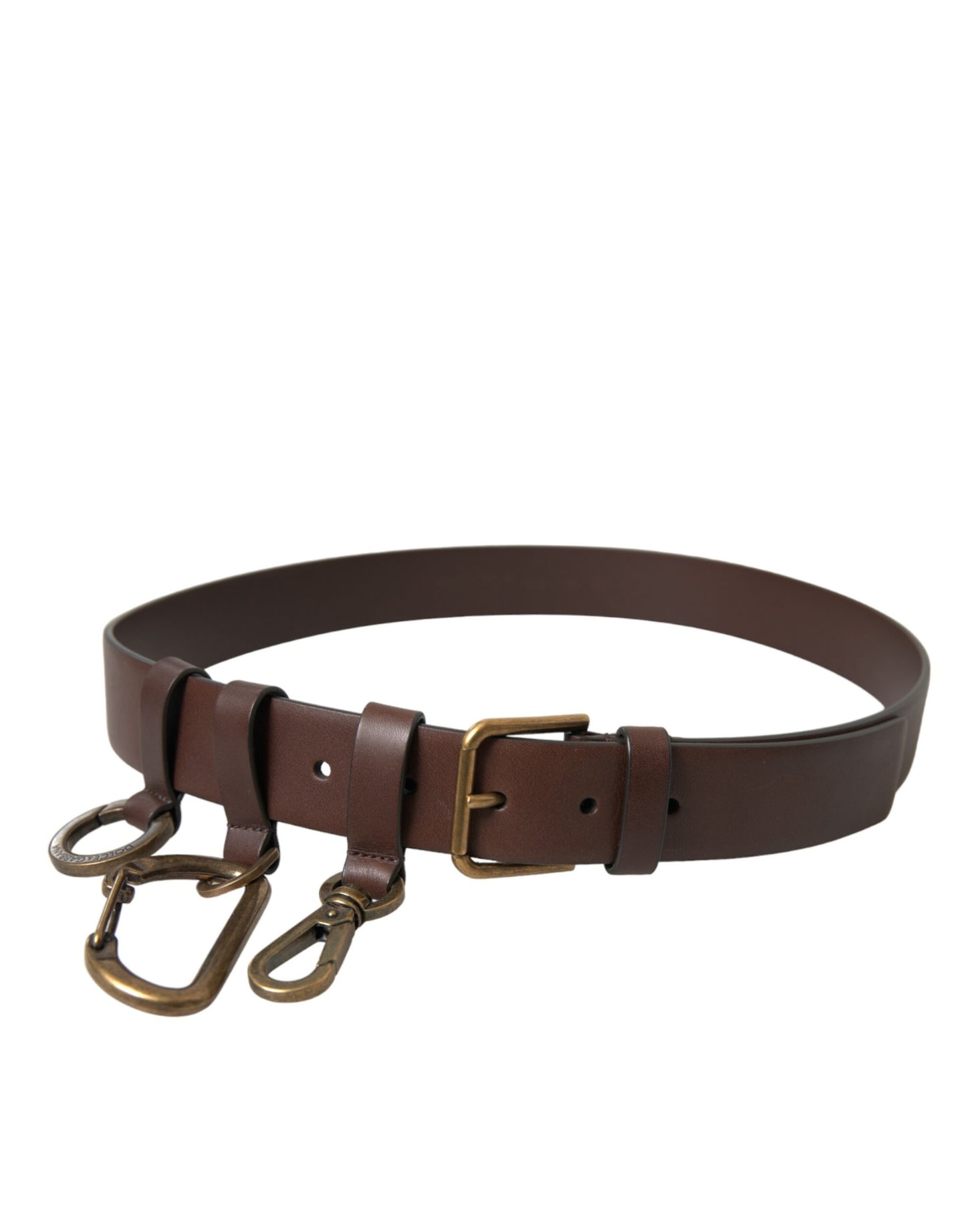 Dolce & Gabbana Brown Calf Leather Gold Metal Buckle Belt Dolce & Gabbana