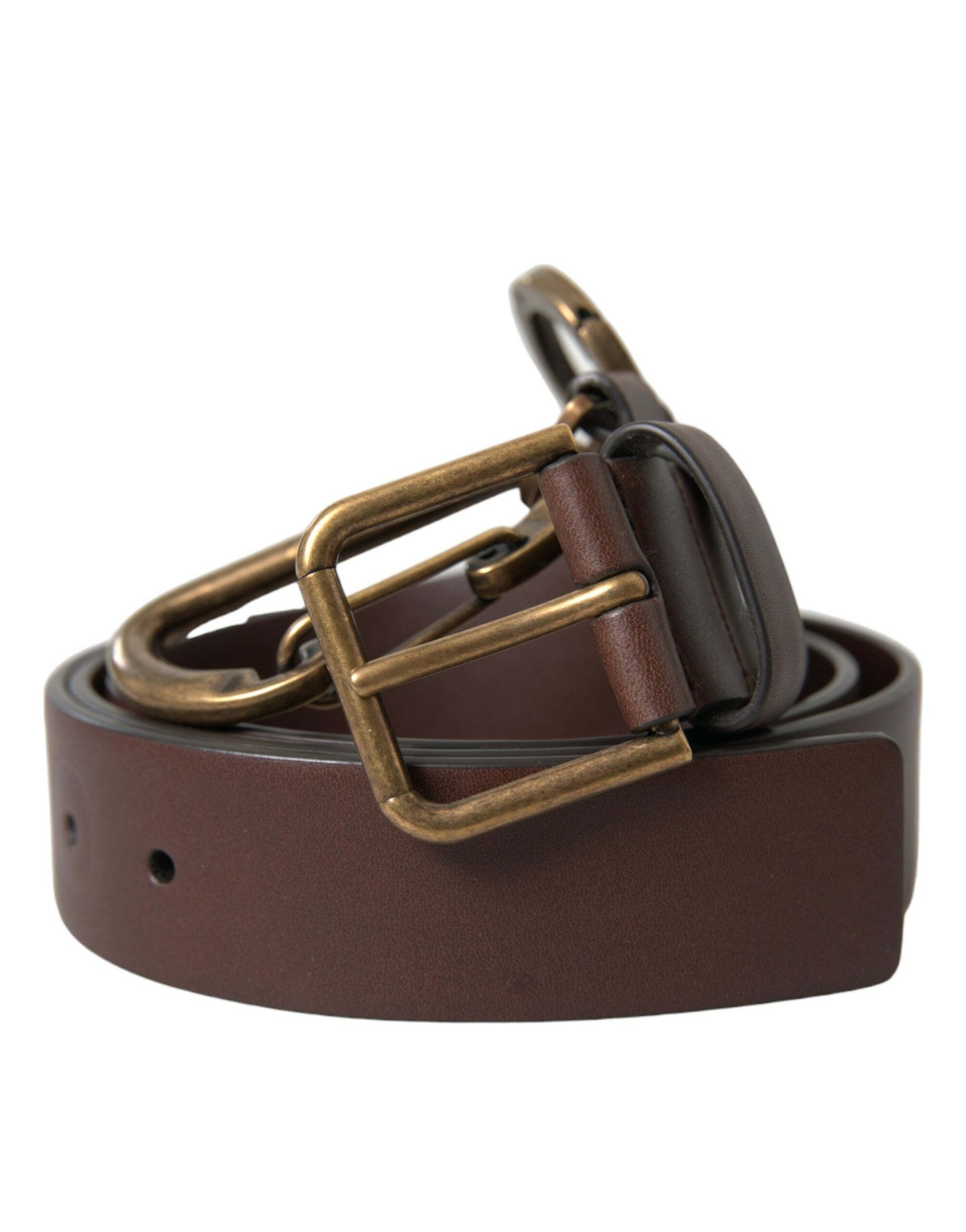 Dolce & Gabbana Brown Calf Leather Gold Metal Buckle Belt Dolce & Gabbana