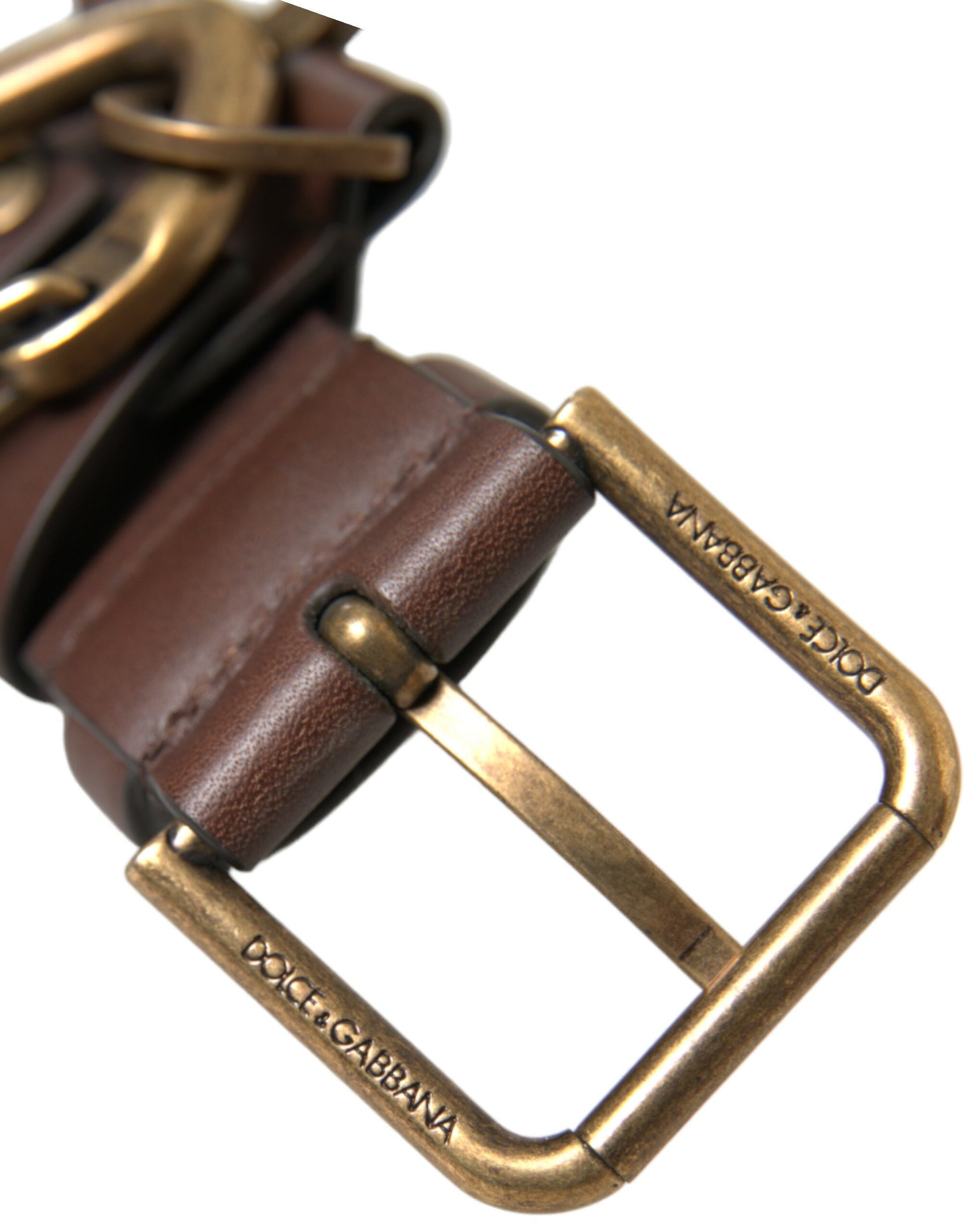 Dolce & Gabbana Brown Calf Leather Gold Metal Buckle Belt Dolce & Gabbana