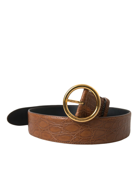 Dolce & Gabbana Brown Exotic Leather Round Buckle Belt Dolce & Gabbana