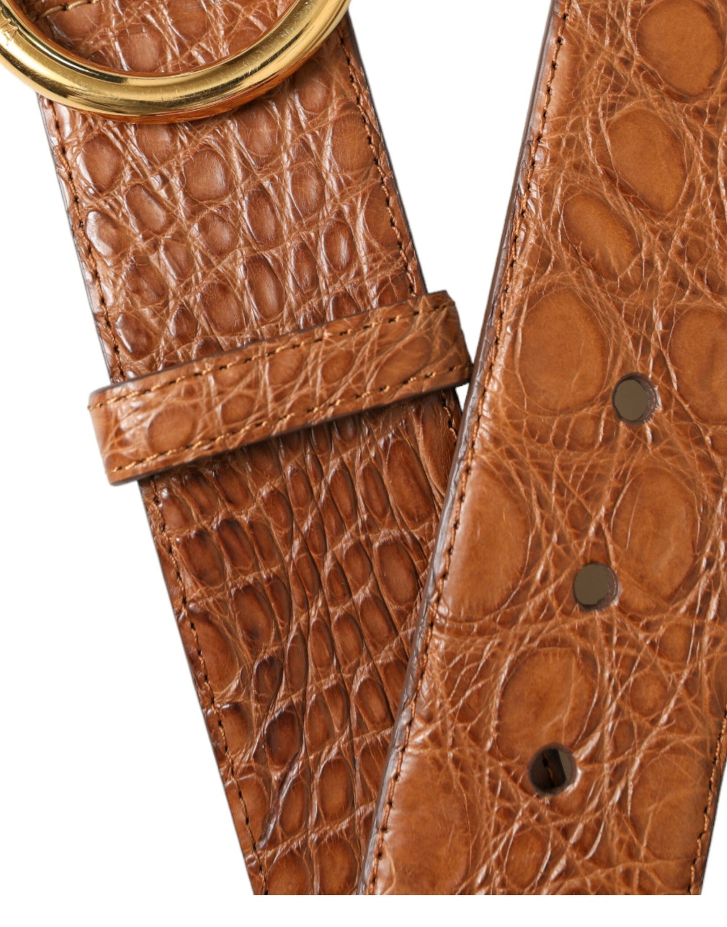 Dolce & Gabbana Brown Exotic Leather Round Buckle Belt Dolce & Gabbana