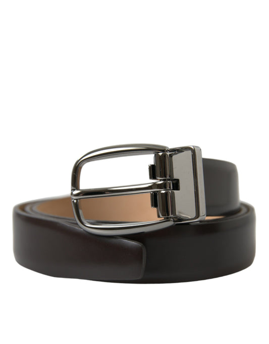 Dolce & Gabbana Dark Brown Leather Silver Metal Buckle Belt Dolce & Gabbana