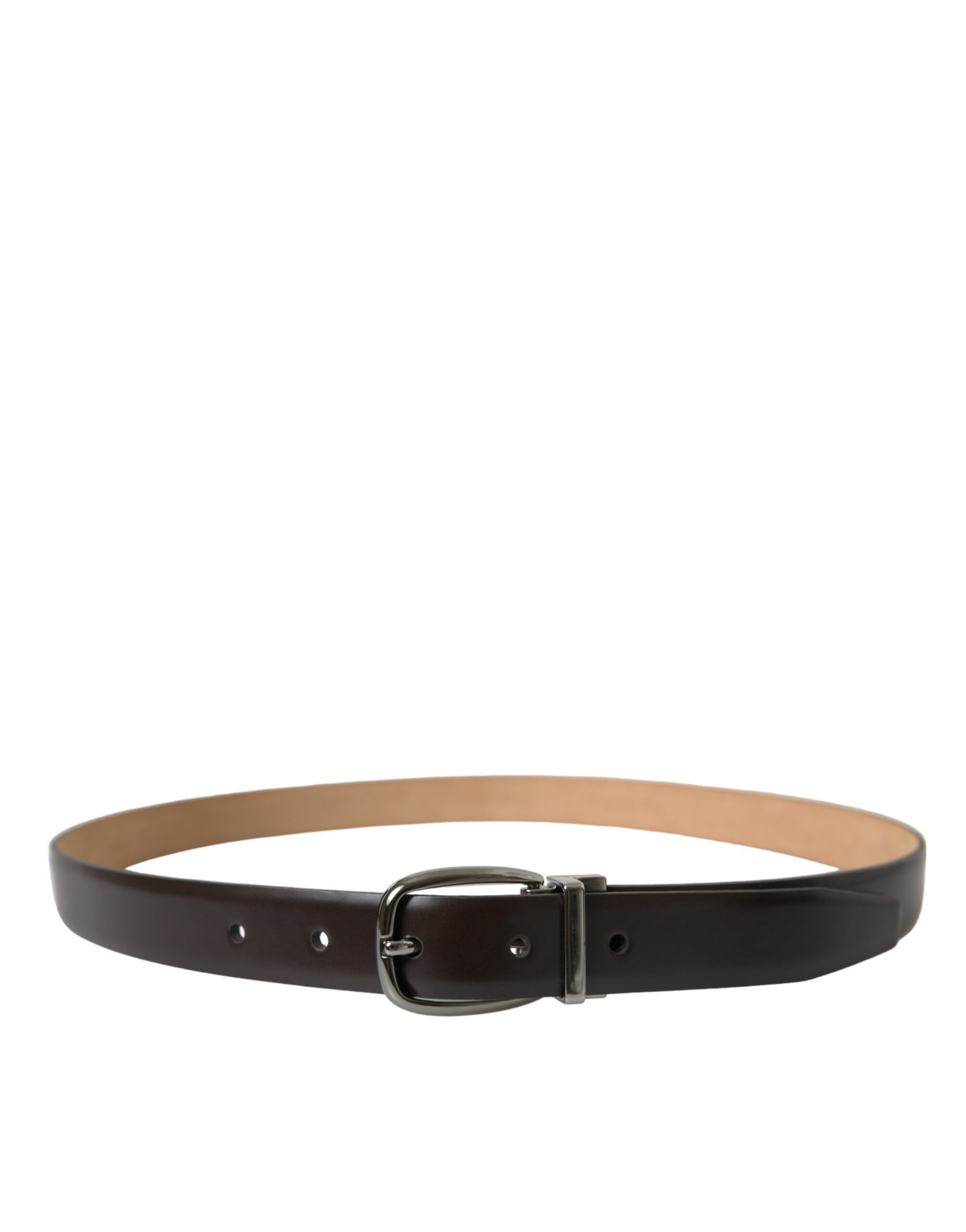 Dolce & Gabbana Dark Brown Leather Silver Metal Buckle Belt Dolce & Gabbana