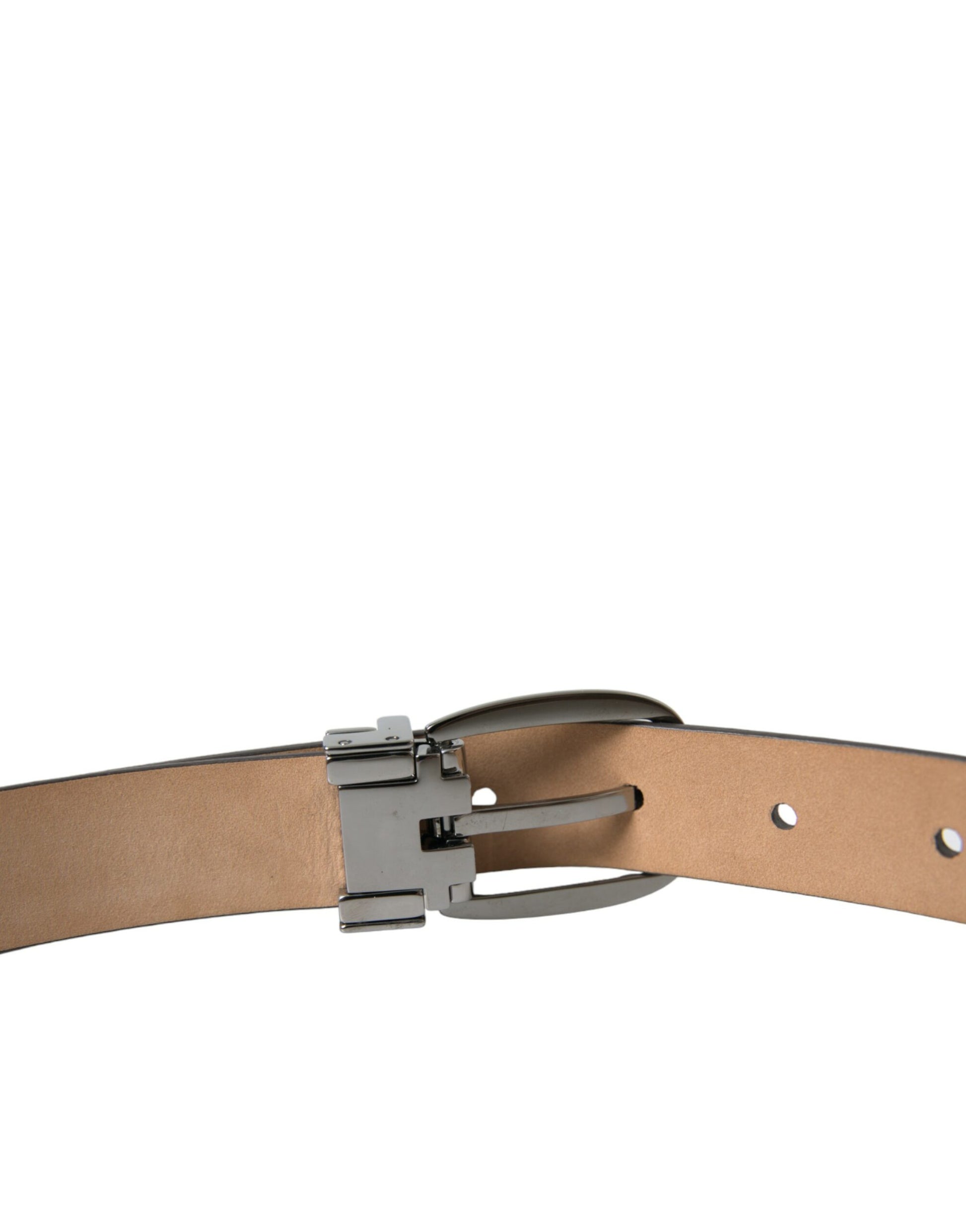 Dolce & Gabbana Dark Brown Leather Silver Metal Buckle Belt Dolce & Gabbana