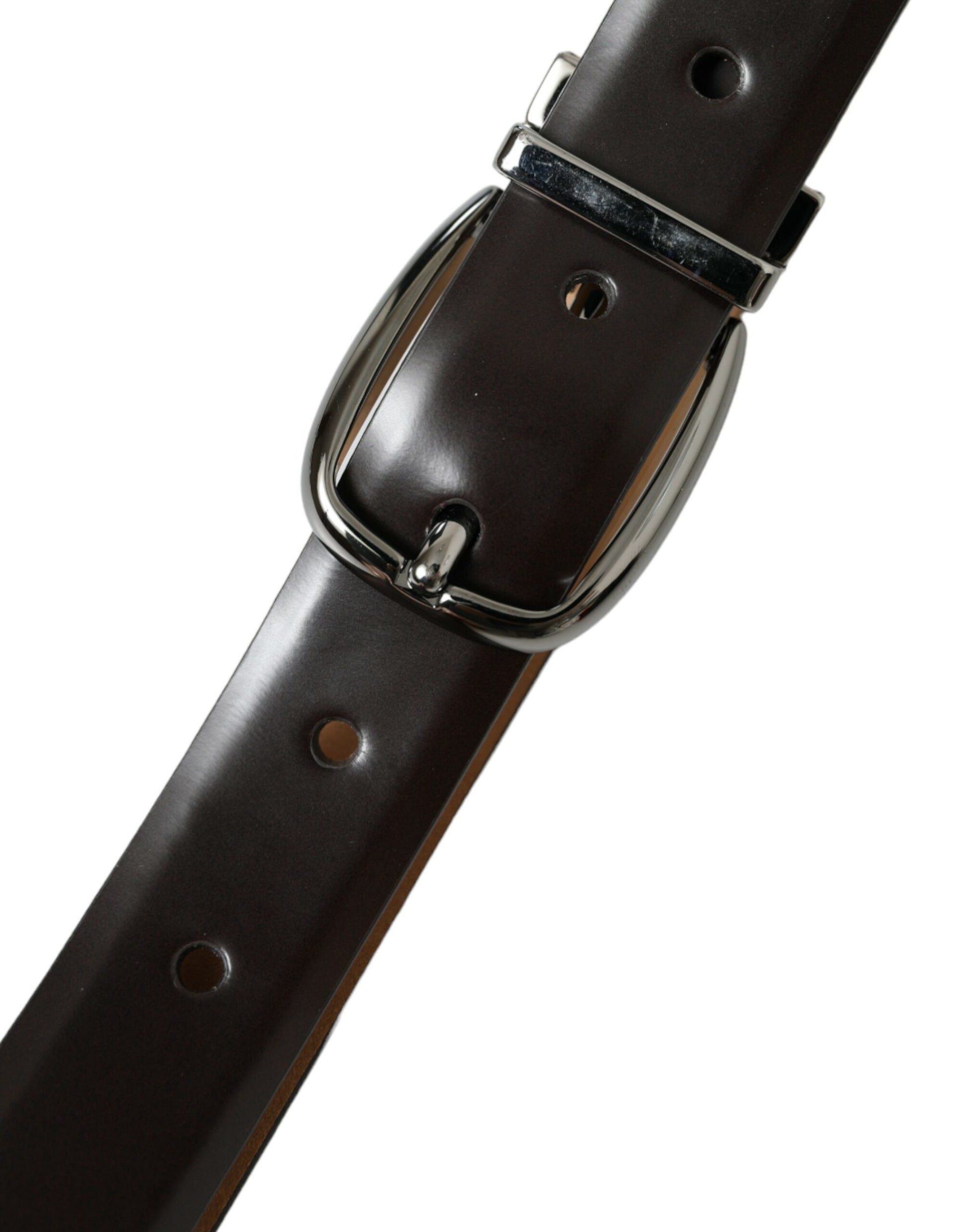 Dolce & Gabbana Dark Brown Leather Silver Metal Buckle Belt Dolce & Gabbana