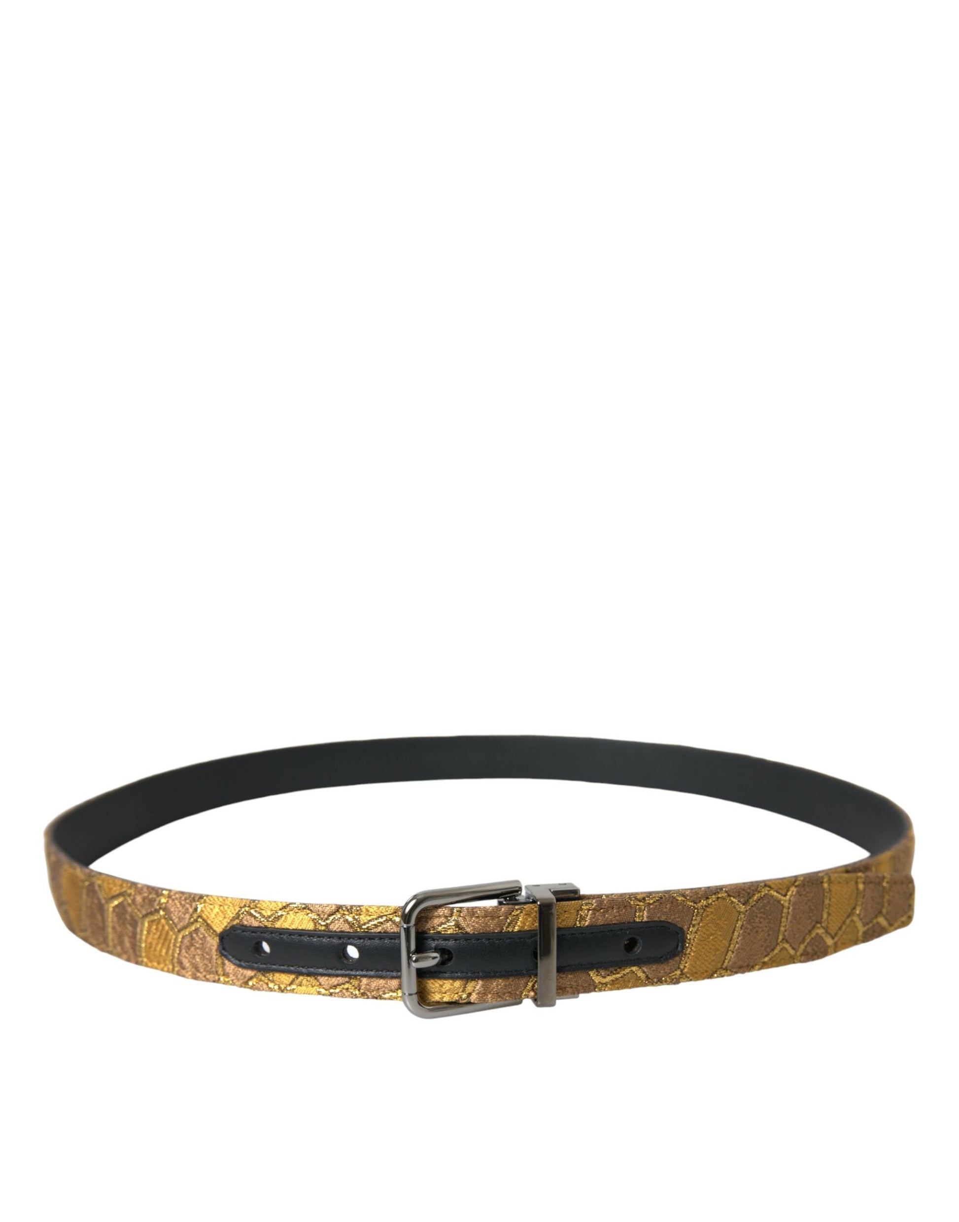 Dolce & Gabbana Gold Leather Jacquard Silver Metal Buckle Belt Dolce & Gabbana