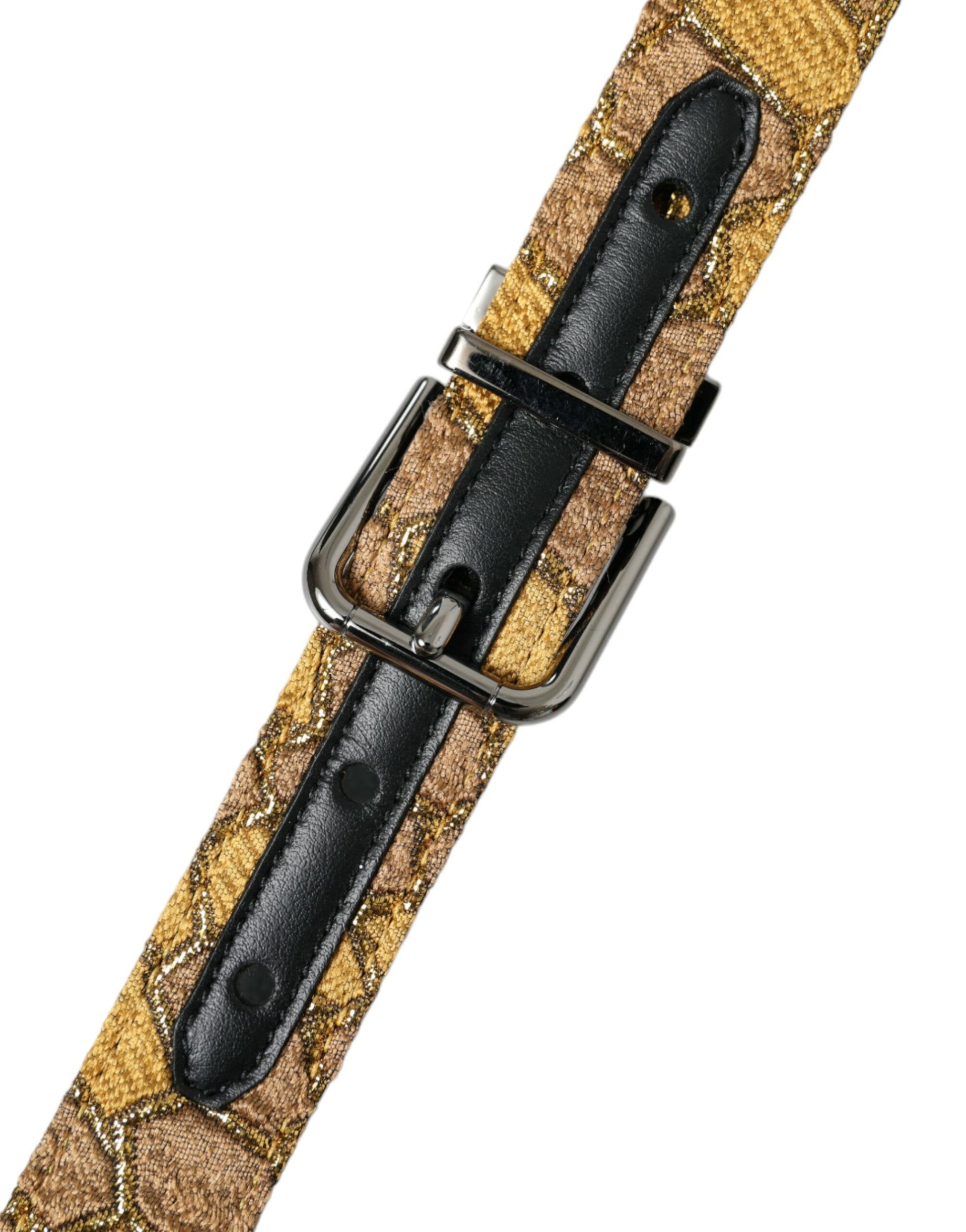 Dolce & Gabbana Gold Leather Jacquard Silver Metal Buckle Belt Dolce & Gabbana
