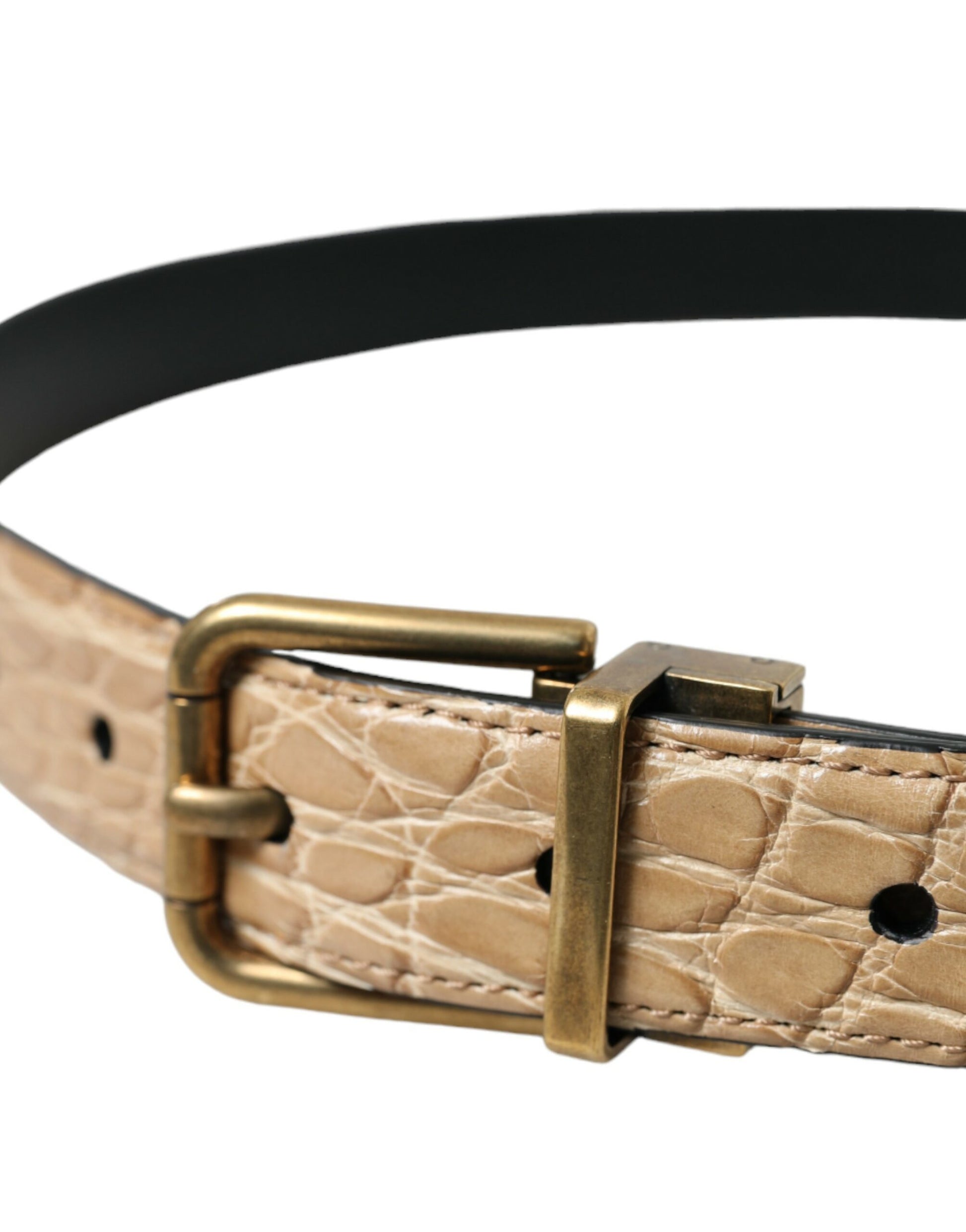 Dolce & Gabbana Beige Exotic Leather Gold Metal Buckle Belt Dolce & Gabbana