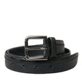 Dolce & Gabbana black exotic leather belt with silver metal buckle, showcasing luxurious texture and stylish design.