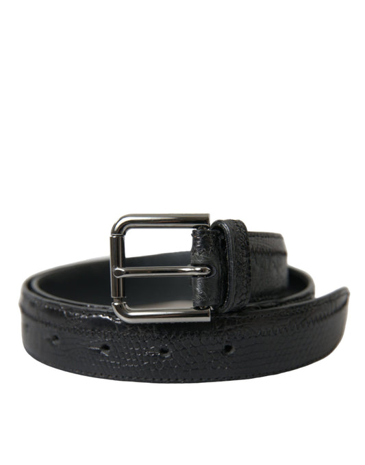 Dolce & Gabbana Black Exotic Leather Silver Metal Buckle Belt Dolce & Gabbana