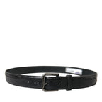 Dolce & Gabbana black exotic leather belt with silver metal buckle, stylish accessory for men or women.