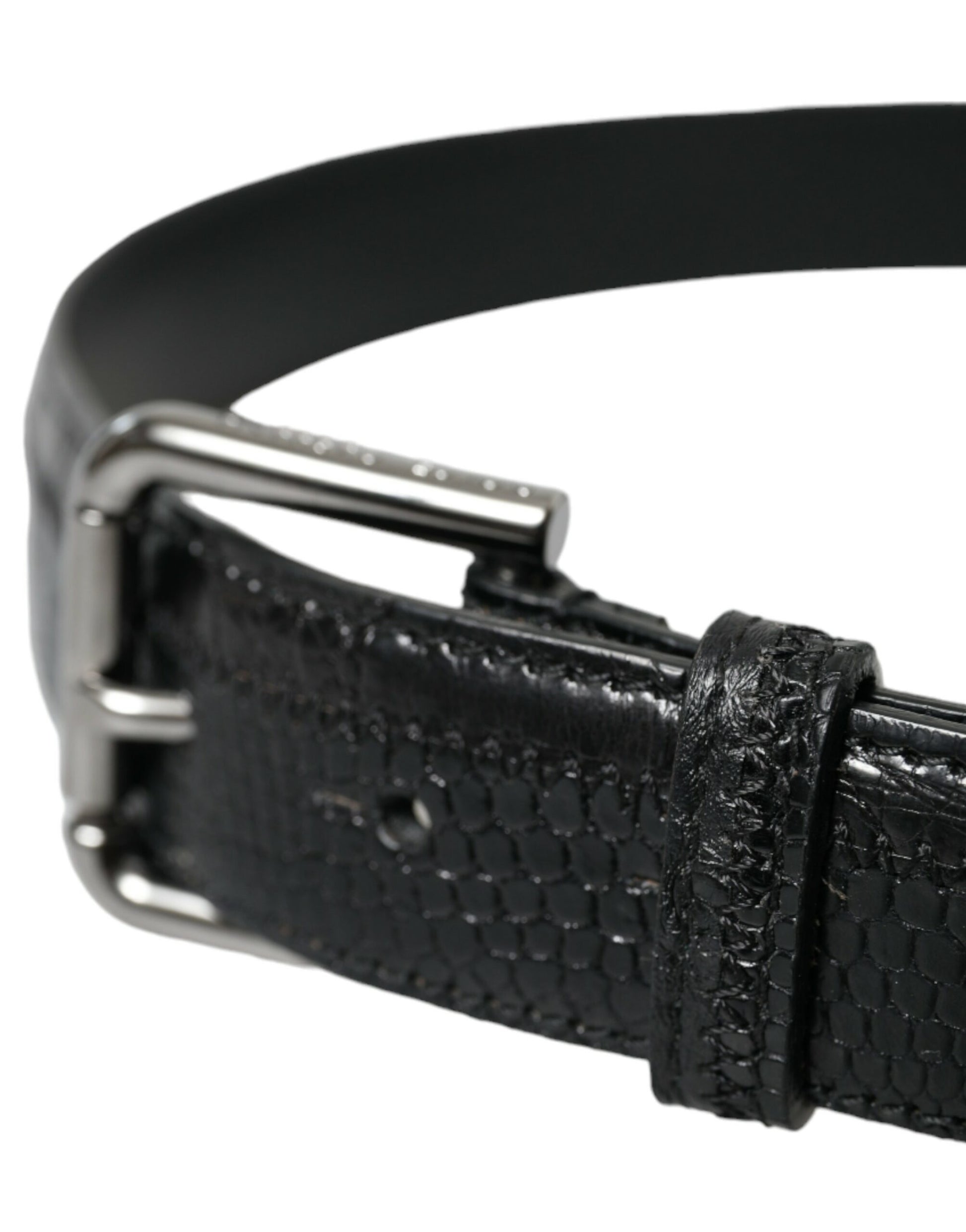 Dolce & Gabbana Black Exotic Leather Silver Metal Buckle Belt Dolce & Gabbana