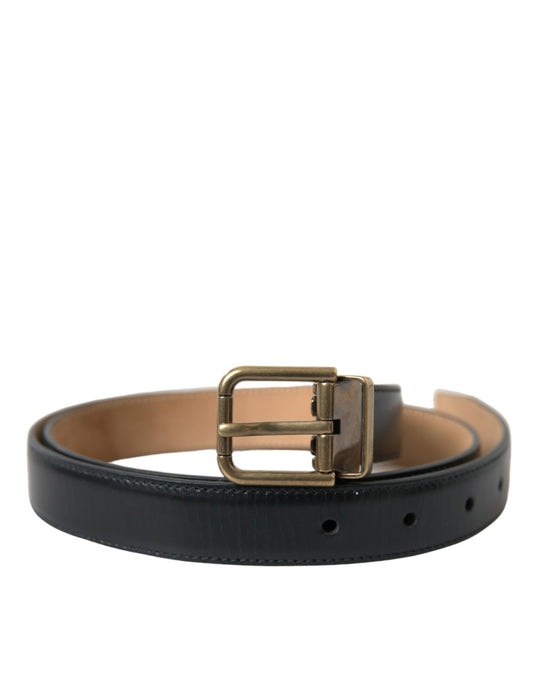 Dolce & Gabbana Black Calf Leather Gold Metal Buckle Belt Dolce & Gabbana