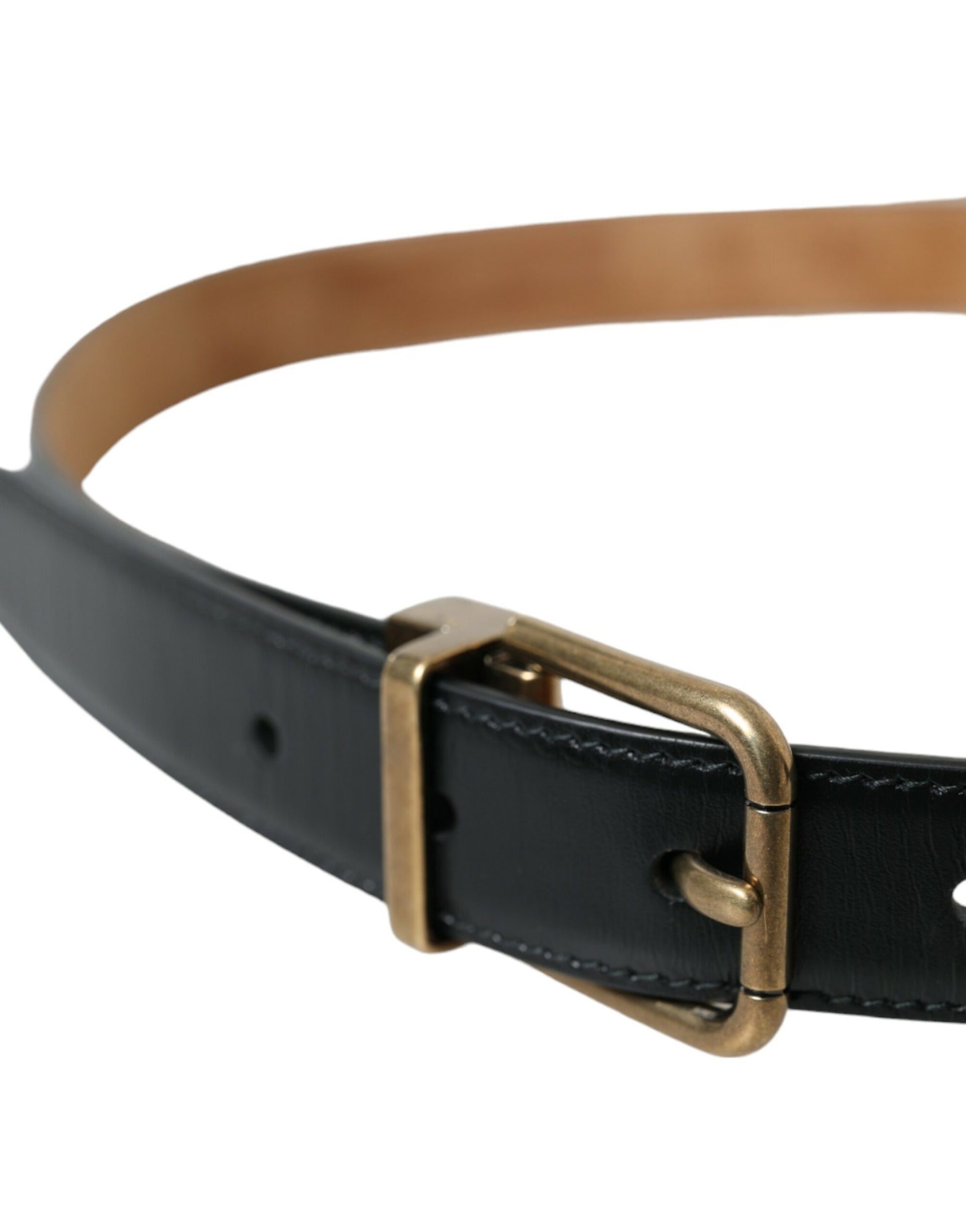 Dolce & Gabbana Black Calf Leather Gold Metal Buckle Belt Dolce & Gabbana