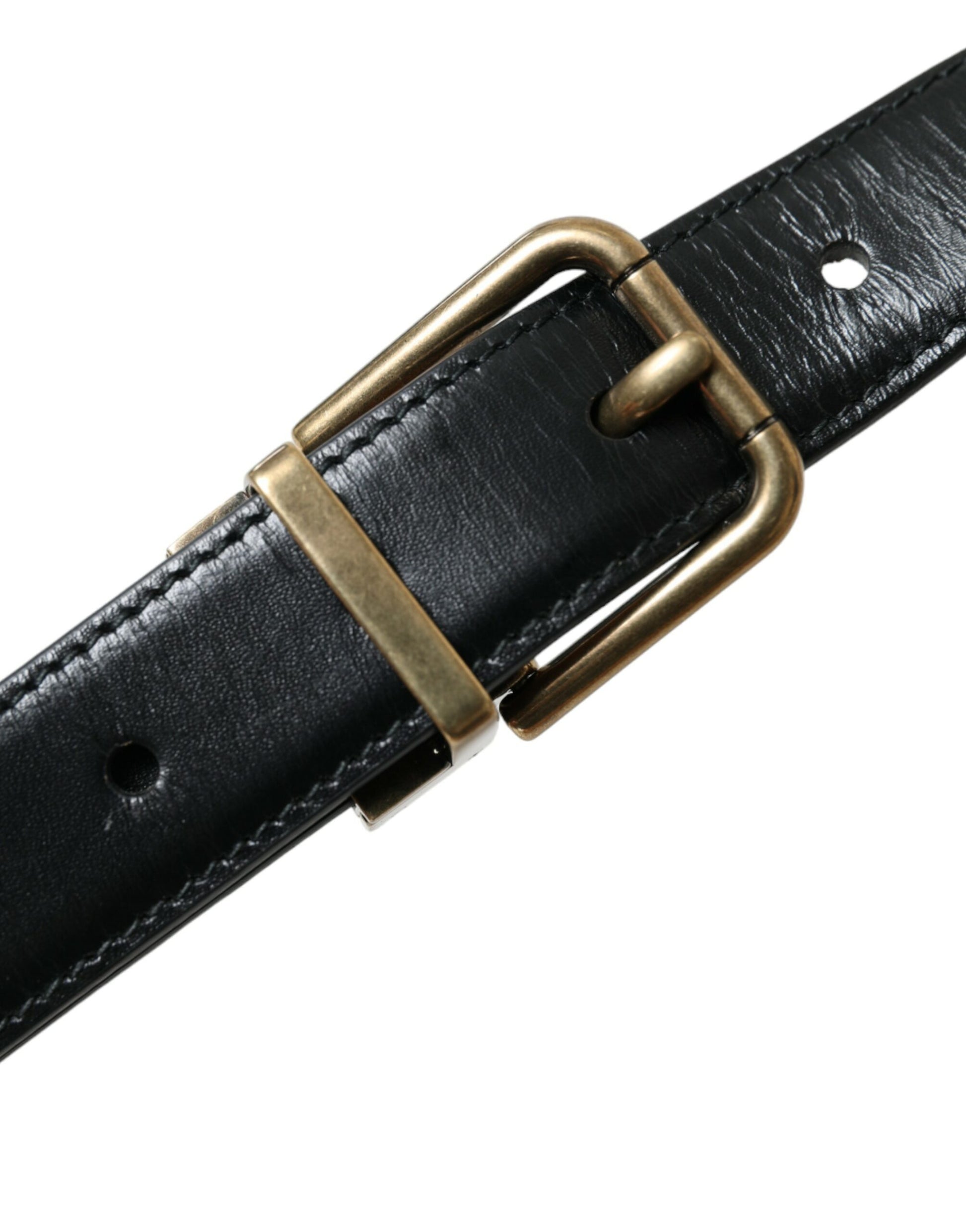 Dolce & Gabbana Black Calf Leather Gold Metal Buckle Belt Dolce & Gabbana