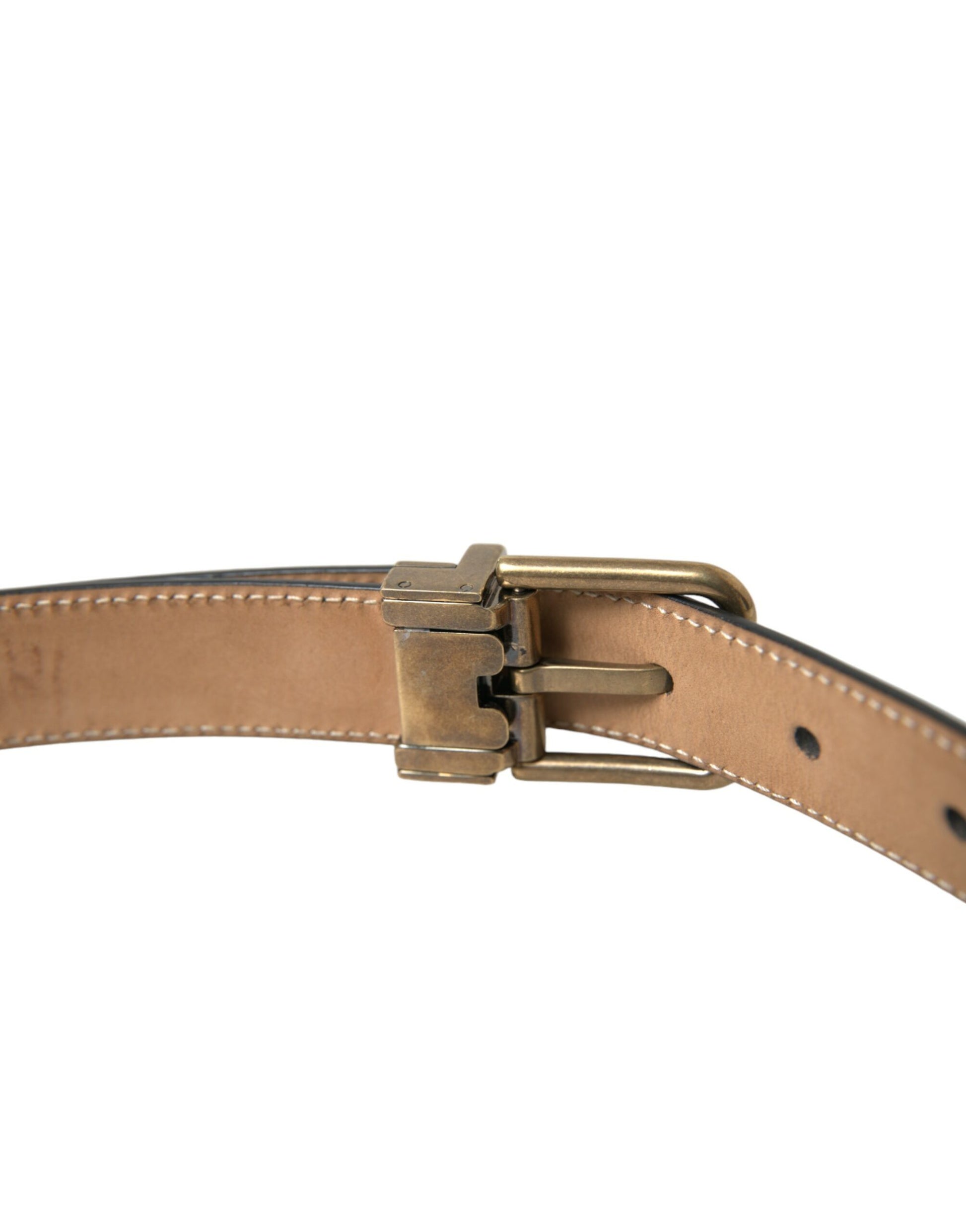 Dolce & Gabbana Black Calf Leather Gold Metal Buckle Belt Dolce & Gabbana
