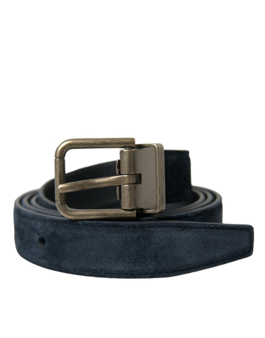 Dolce & Gabbana Blue Suede Leather Gold Metal Buckle Belt Dolce & Gabbana