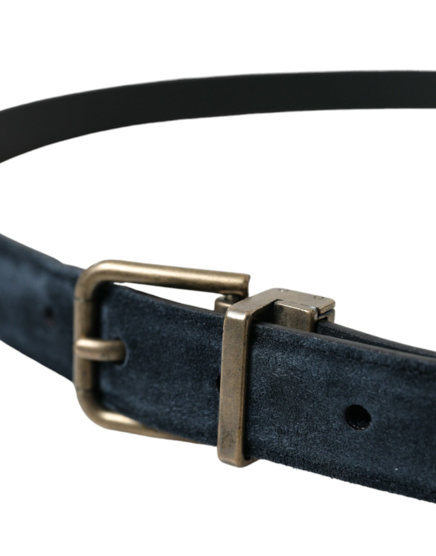 Dolce & Gabbana Blue Suede Leather Gold Metal Buckle Belt Dolce & Gabbana