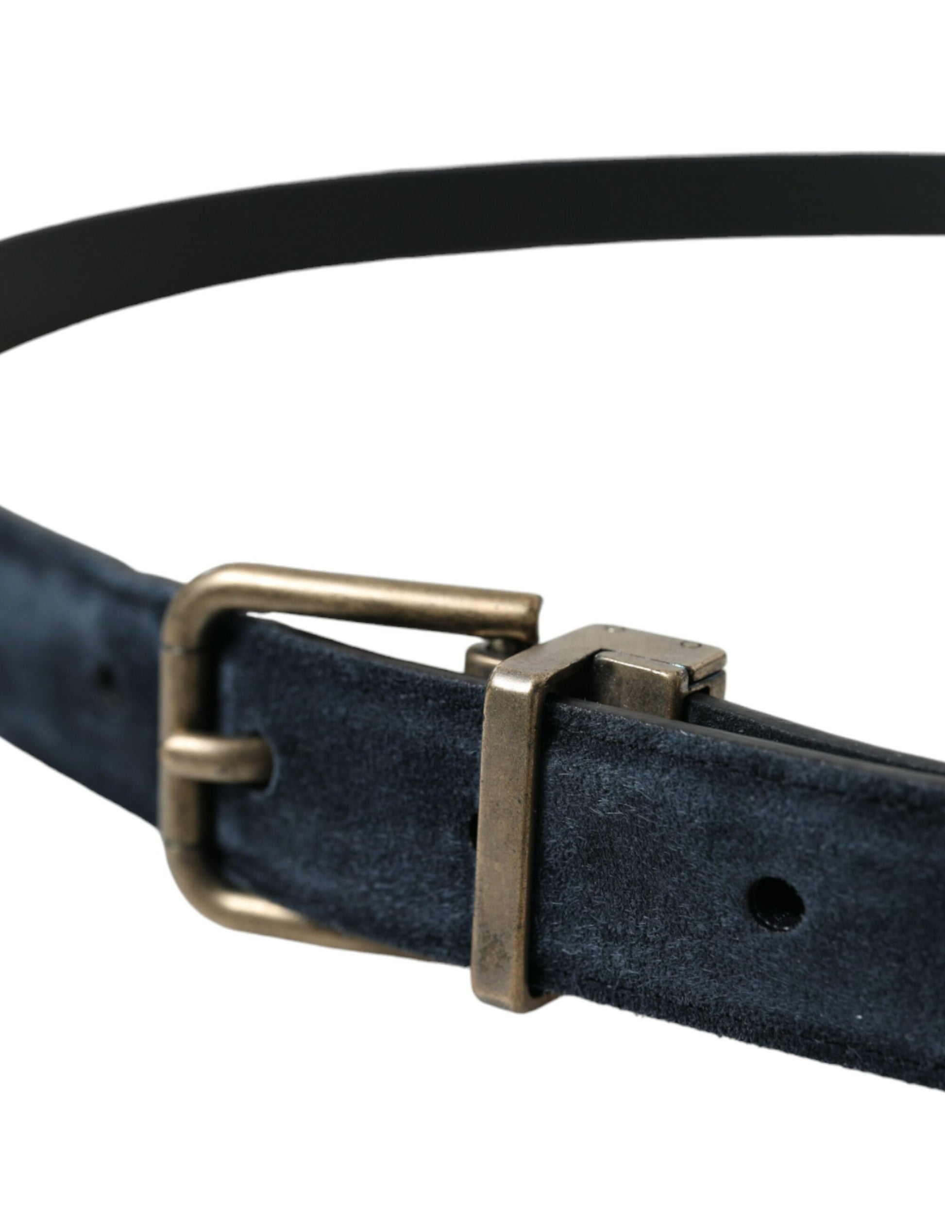 Dolce & Gabbana Blue Suede Leather Gold Metal Buckle Belt Dolce & Gabbana