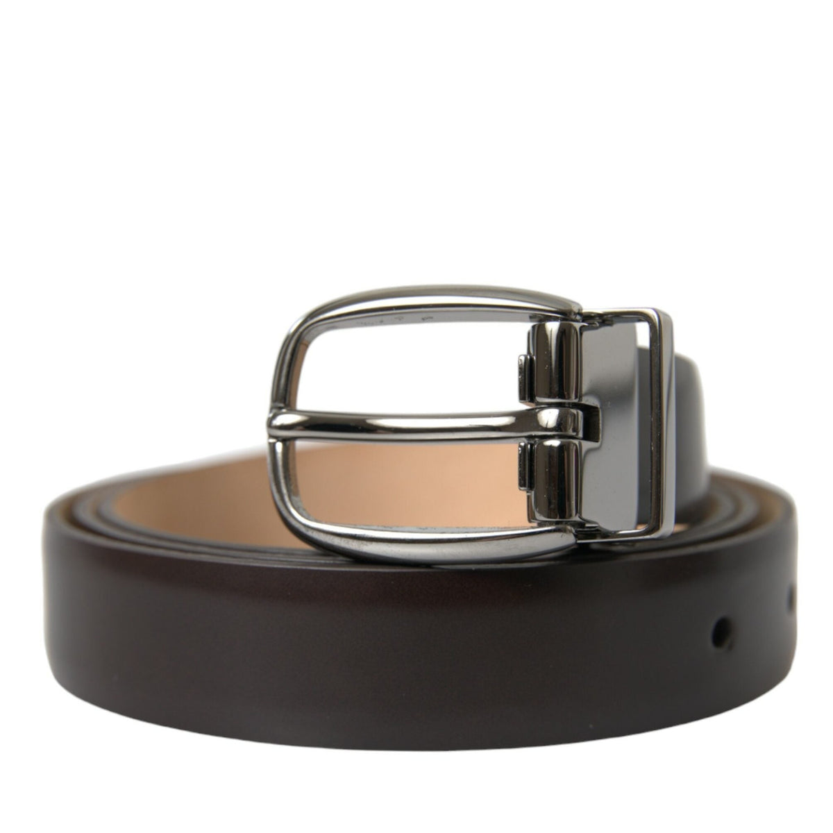 Dolce & Gabbana Dark Brown Leather Silver Metal Buckle Belt