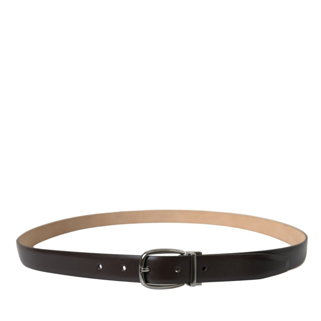 Dolce & Gabbana Dark Brown Leather Silver Metal Buckle Belt