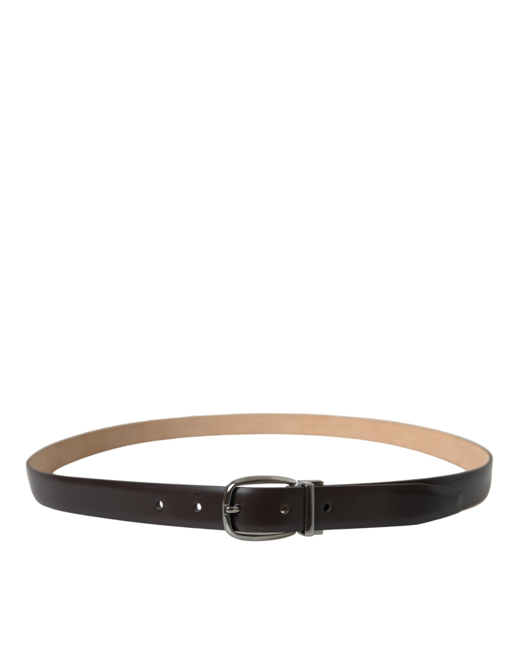 Dolce & Gabbana Dark Brown Leather Silver Metal Buckle Belt Dolce & Gabbana