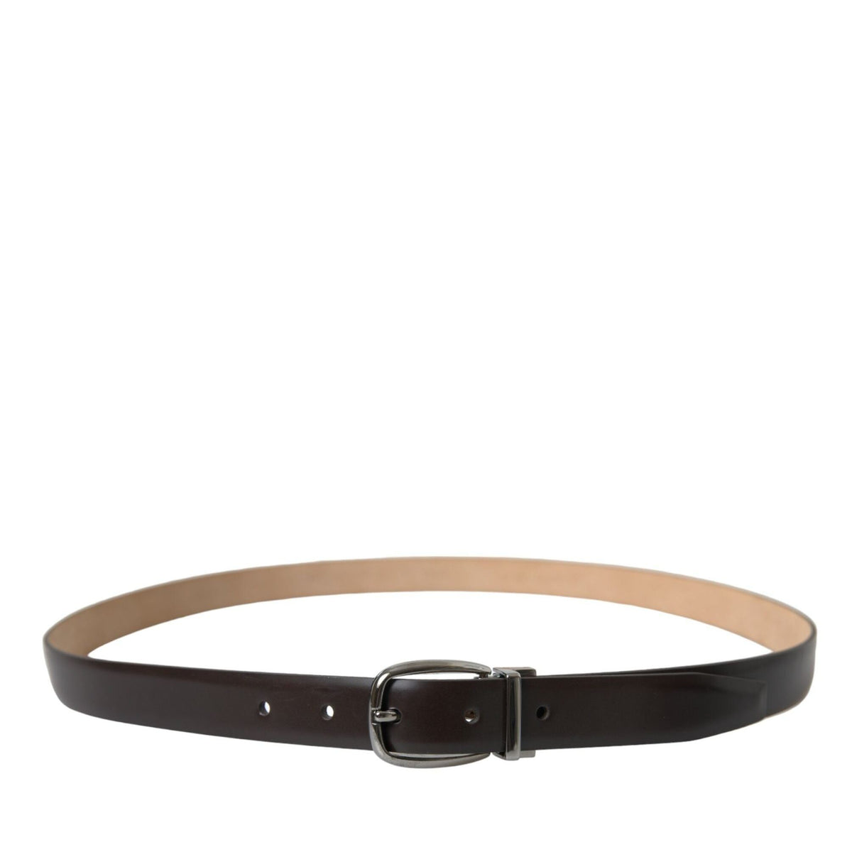 Dolce & Gabbana Dark Brown Leather Silver Metal Buckle Belt