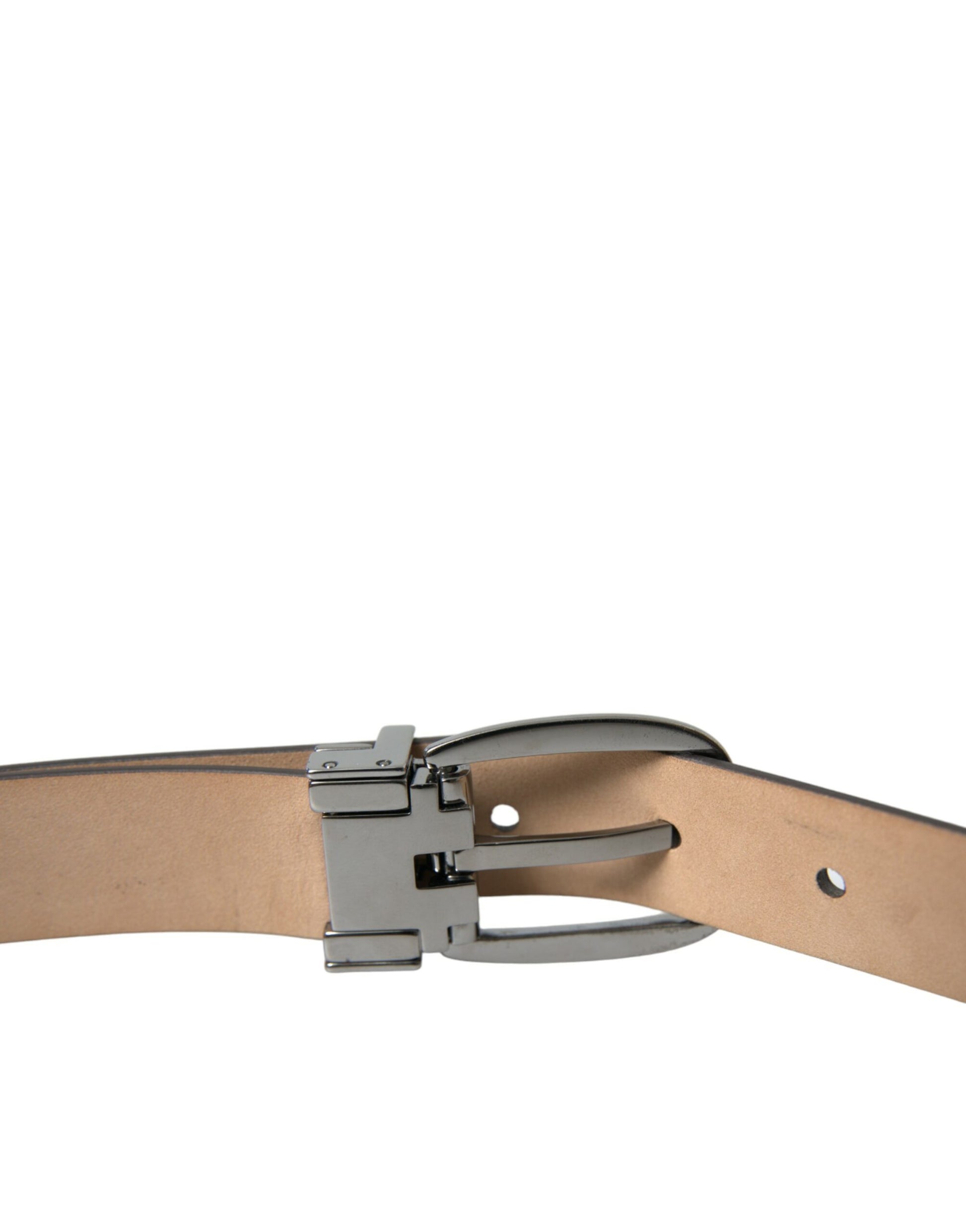 Dolce & Gabbana Dark Brown Leather Silver Metal Buckle Belt Dolce & Gabbana