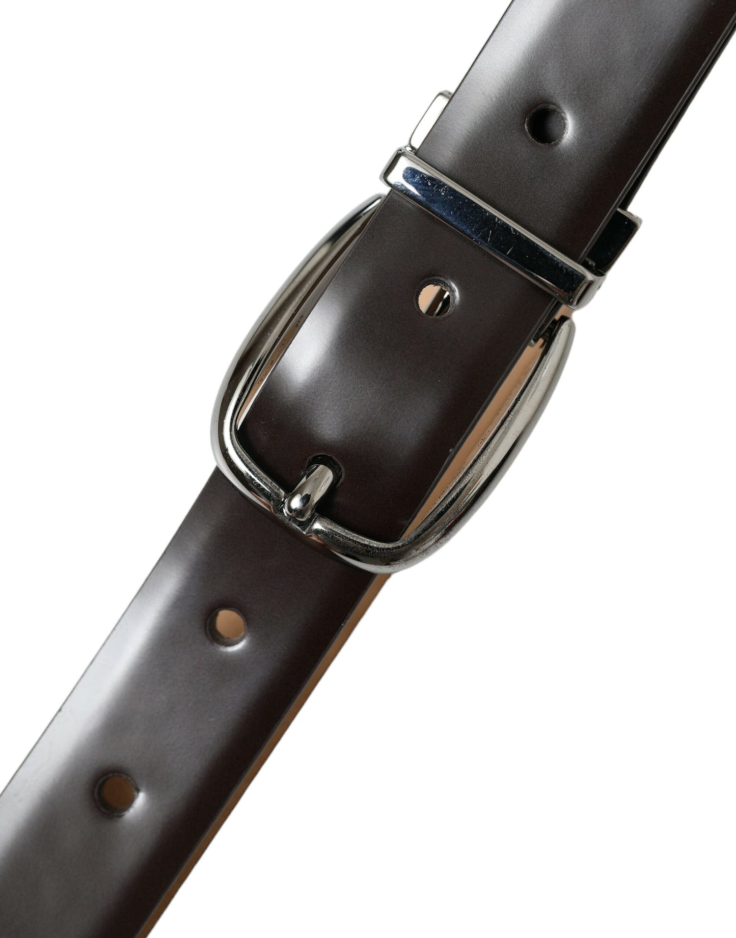 Dolce & Gabbana Dark Brown Leather Silver Metal Buckle Belt Dolce & Gabbana