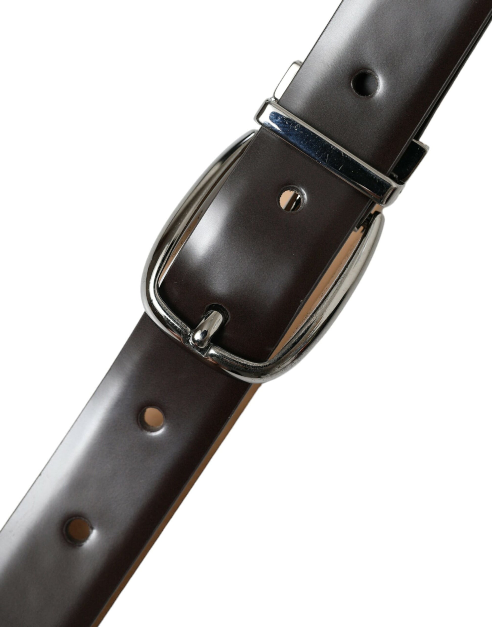 Dolce & Gabbana Dark Brown Leather Silver Metal Buckle Belt Dolce & Gabbana