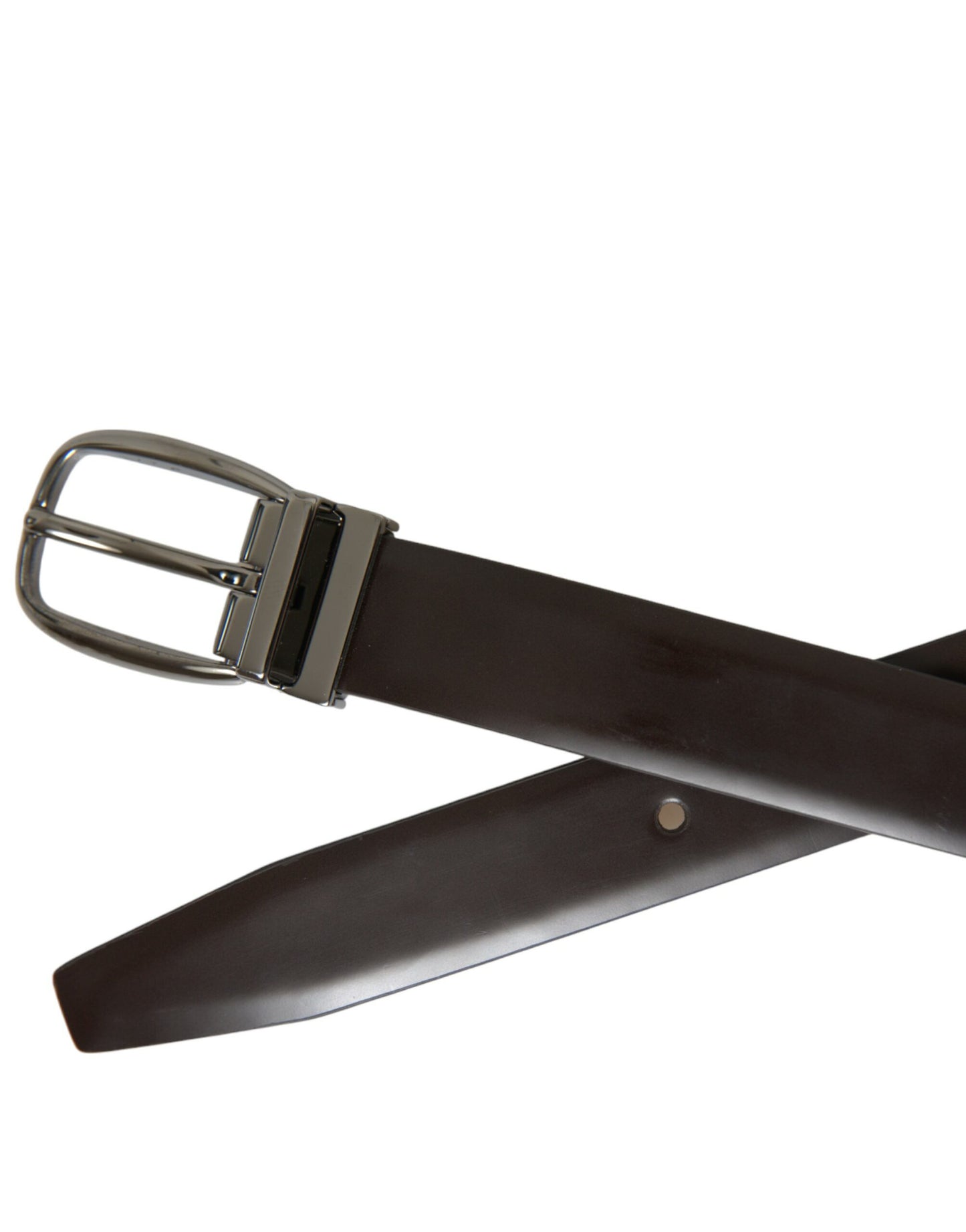 Dolce & Gabbana Dark Brown Leather Silver Metal Buckle Belt Dolce & Gabbana
