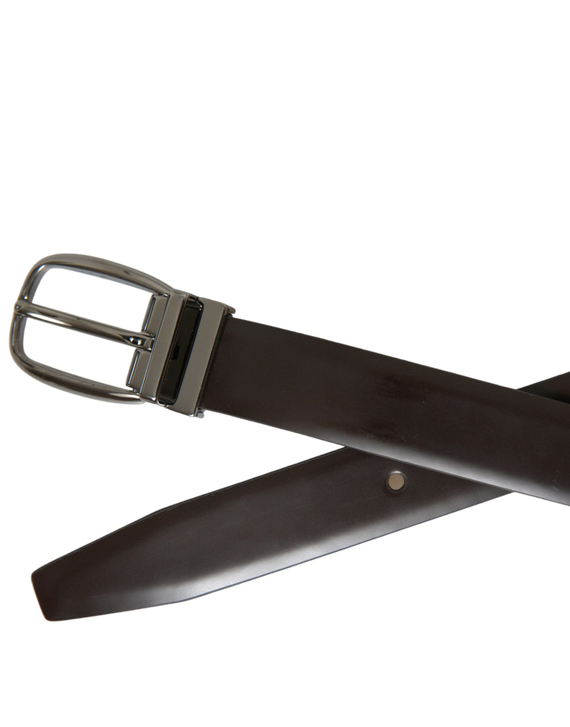Dolce & Gabbana Dark Brown Leather Silver Metal Buckle Belt Dolce & Gabbana