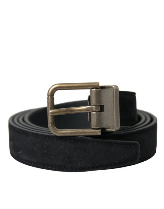 Dolce & Gabbana Black Suede Leather Gold Metal Buckle Belt Dolce & Gabbana