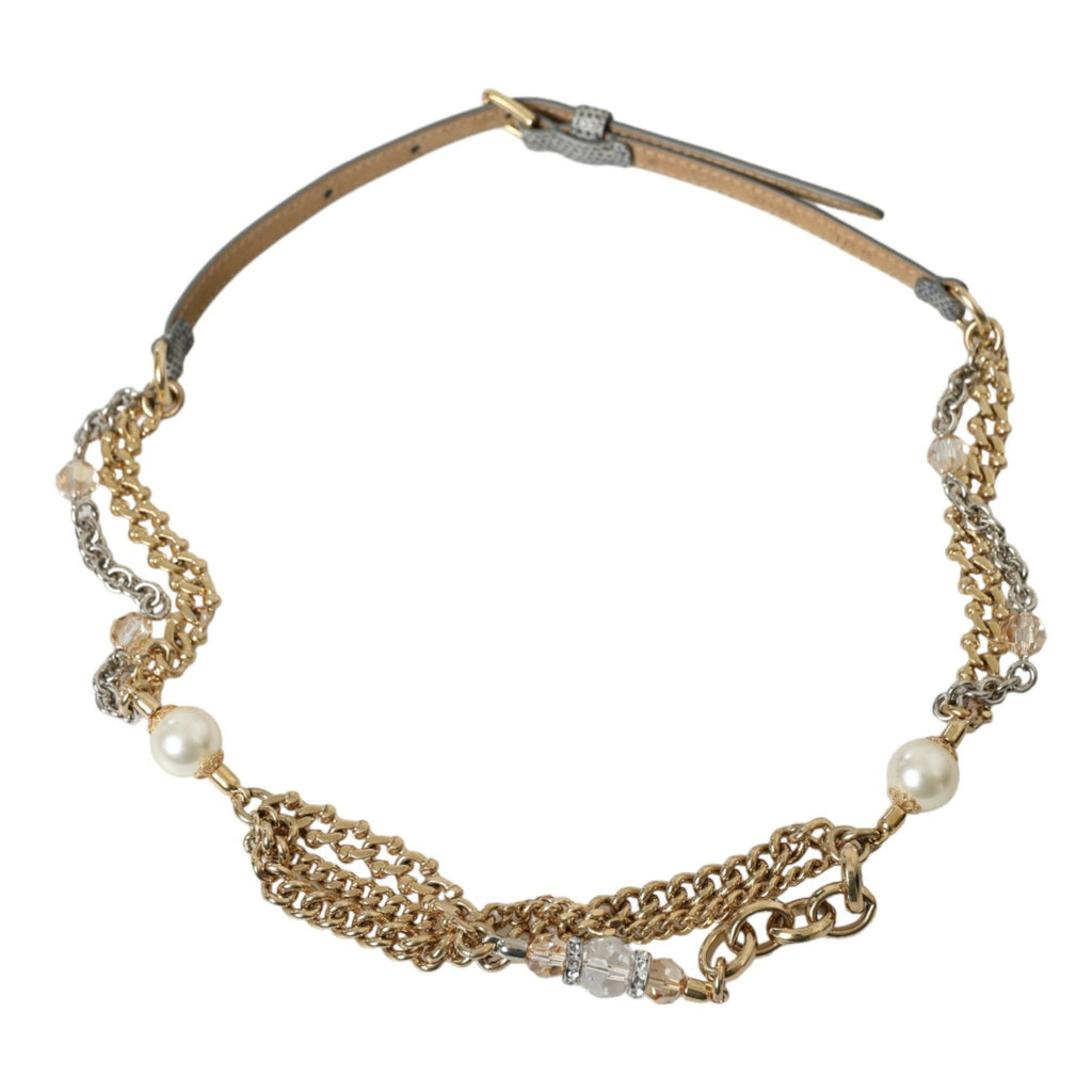 Dolce & Gabbana Blue Braided Gold Brass Chain Waist Belt