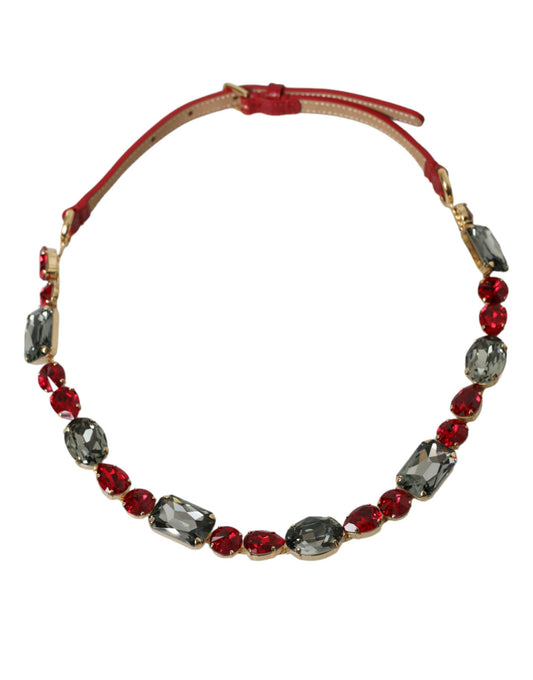 Dolce & Gabbana Red Leather Crystal Chain Waist Belt Dolce & Gabbana