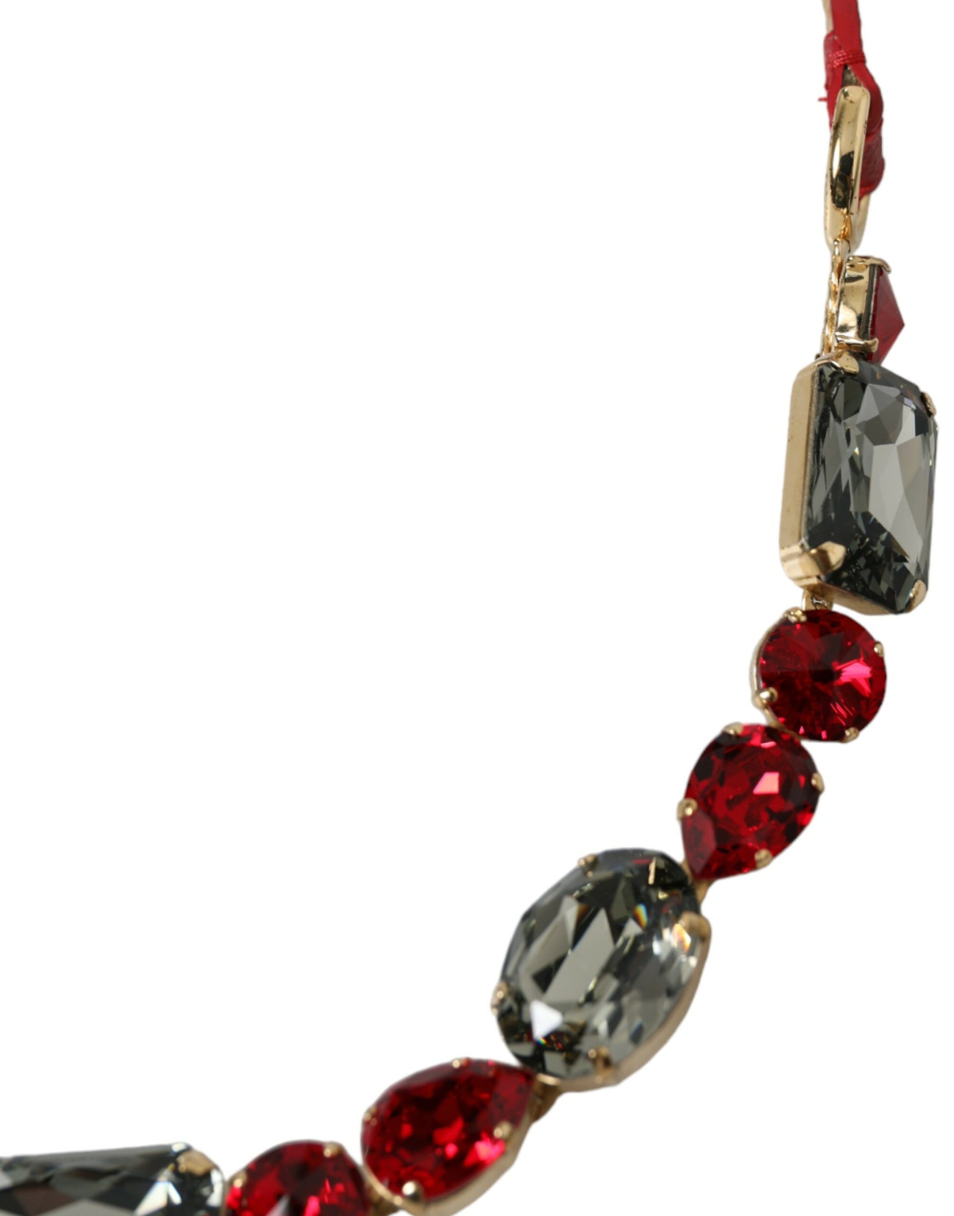Dolce & Gabbana Red Leather Crystal Chain Waist Belt Dolce & Gabbana