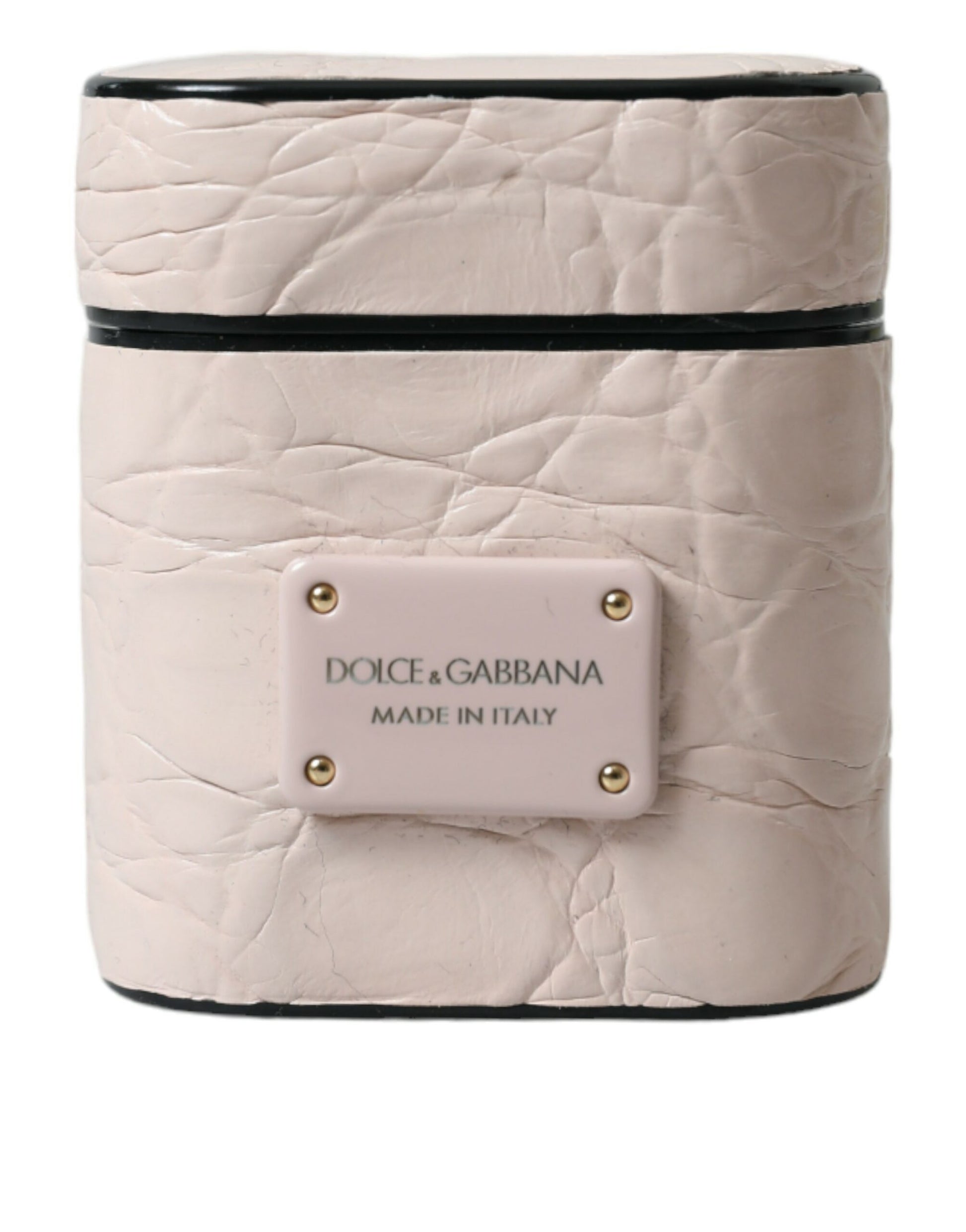 Dolce & Gabbana Light Pink Calf Leather Metal Logo Plaque Airpods Case Dolce & Gabbana