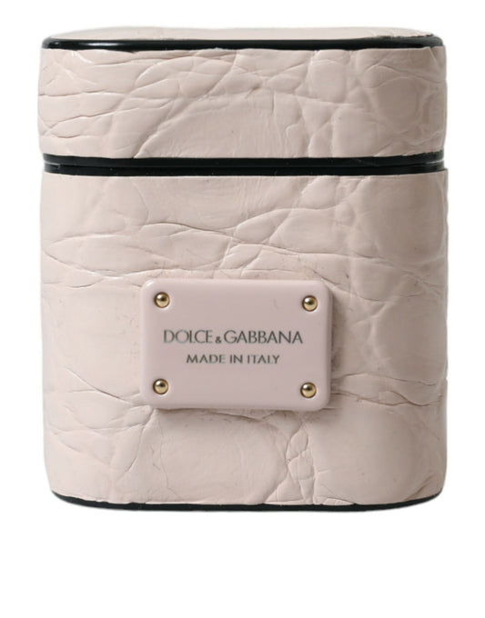 Dolce & Gabbana Light Pink Calf Leather Metal Logo Plaque Airpods Case Dolce & Gabbana