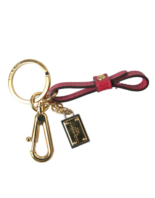 Dolce & Gabbana Red Calf Leather Gold Metal Logo Plaque Keyring Keychain Dolce & Gabbana