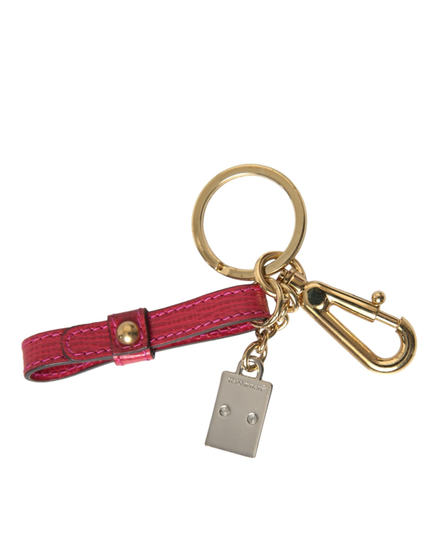 Dolce & Gabbana Red Calf Leather Gold Metal Logo Plaque Keyring Keychain Dolce & Gabbana