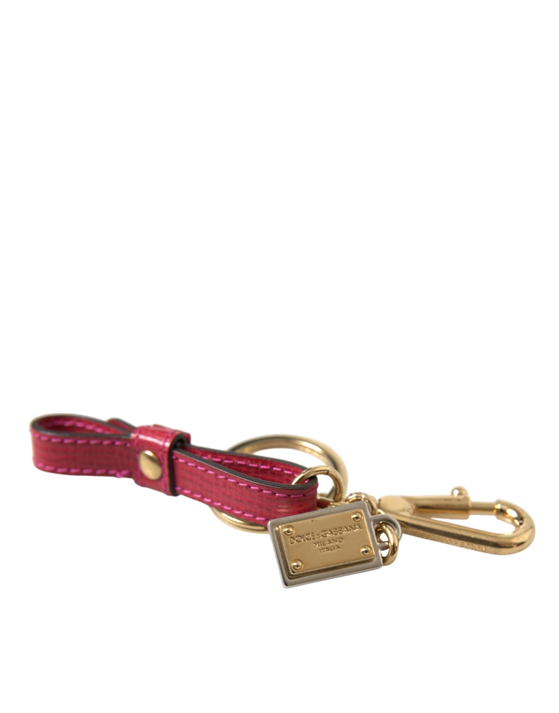 Dolce & Gabbana Red Calf Leather Gold Metal Logo Plaque Keyring Keychain Dolce & Gabbana