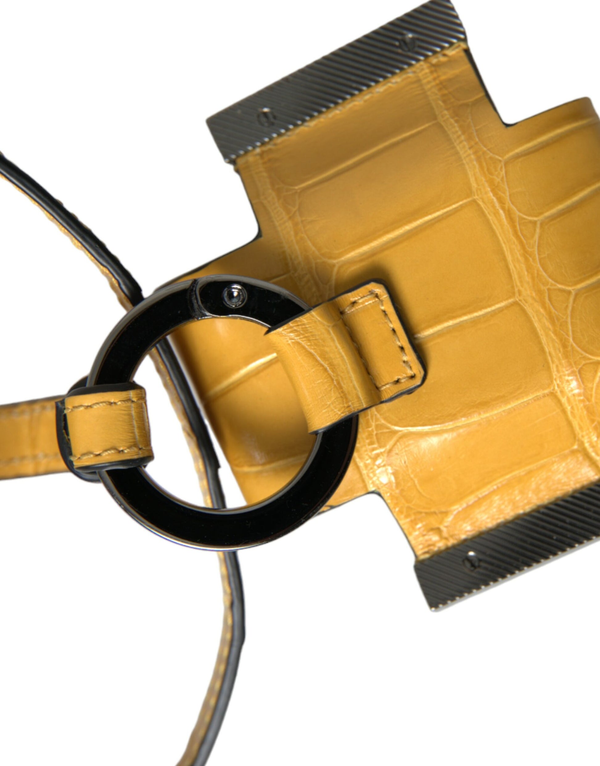 Dolce & Gabbana Yellow Crocodile Leather Logo Print Lanyard Keychain Dolce & Gabbana